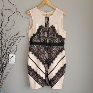 Nude and black lace dress